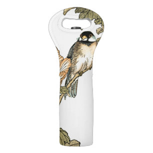 Oriental Bird Perched on Branch Wine Bag