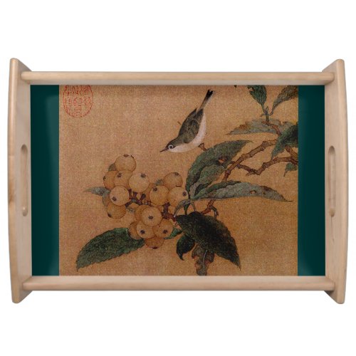 Oriental bird with loquats serving tray