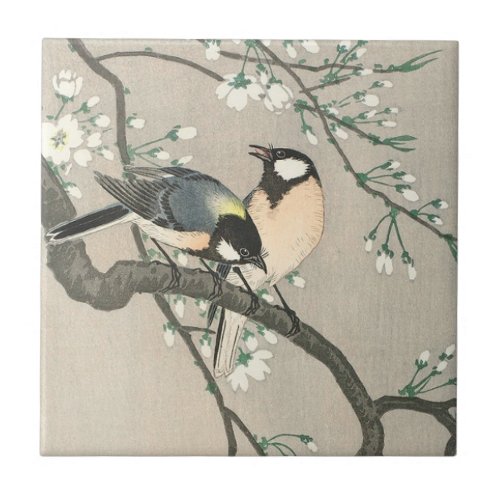Oriental Birds on Branches Ceramic Tile