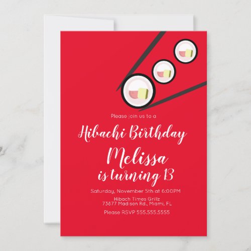 Oriental Birthday Sushi Dinner Restaurant  Invitation