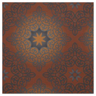 Oriental Black Brown Red Ombre Arabesque Pattern Fabric