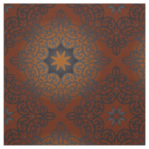 Oriental Black Brown Red Ombre Arabesque Pattern Fabric