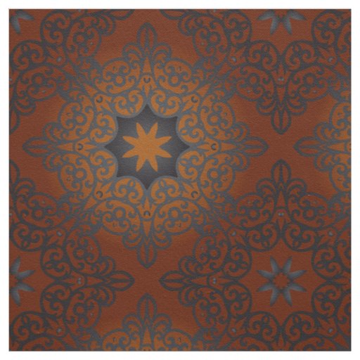 Oriental Black Brown Red Ombre Arabesque Pattern Fabric
