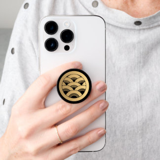 Oriental Black Faux Gold Japan Kamon Waves Art PopSocket