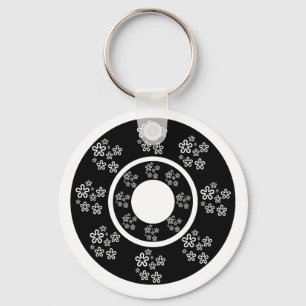 Oriental Black Floral Circles Design Keychain