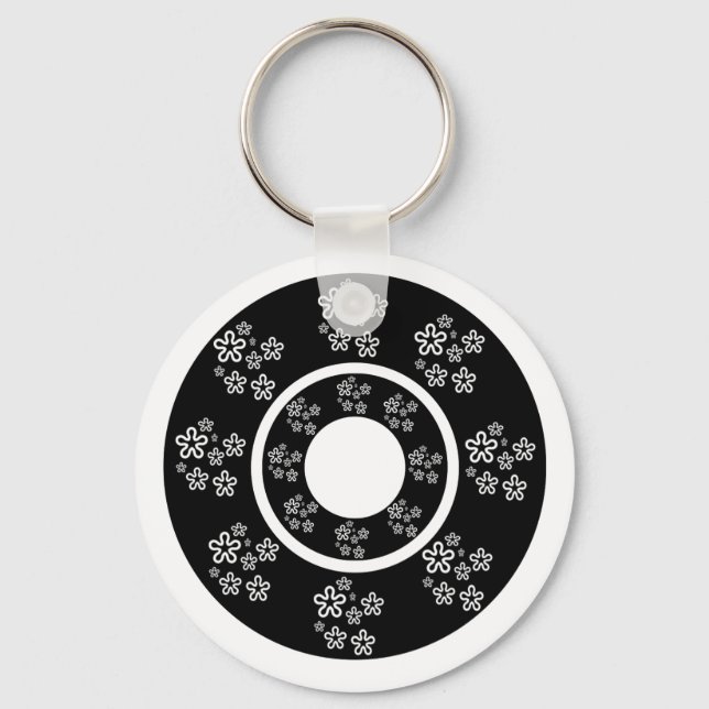 Oriental Black Floral Circles  Design Keychain (Front)