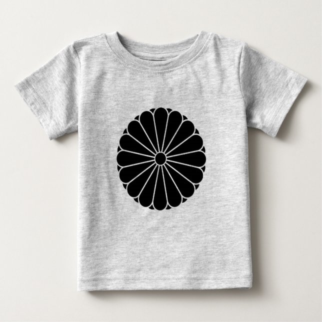 Oriental Black Kiku Chrysanthemum Mon Kamon Art Baby T-Shirt (Front)