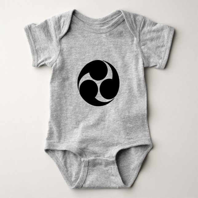 Oriental Black Kobayakawa Japan Mon Kamon Art Baby Bodysuit (Front)