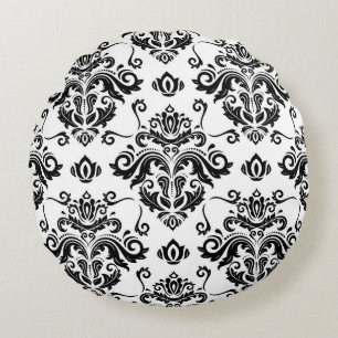 Oriental Black & White: Classic Texture Round Pillow