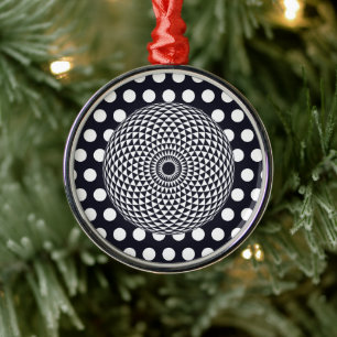 Oriental Black White Mandala Geometric Art Metal Ornament