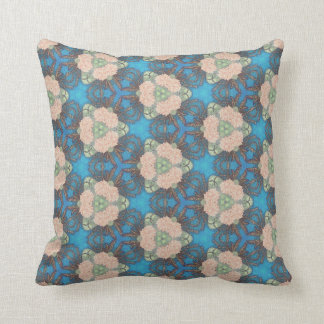 Oriental bloom pattern with ocean blue background throw pillow