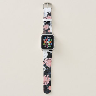 Oriental Blooming Flowers Swan Pattern Apple Watch Band