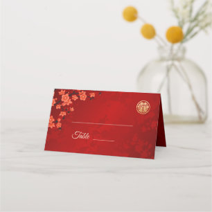Oriental Blossom Red Gold   Chinese Wedding Place Card