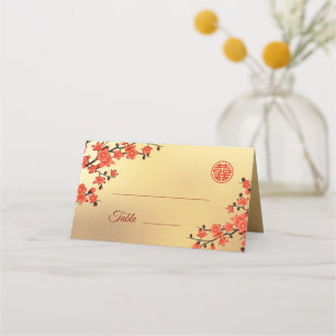 Oriental Blossom Red Gold   Chinese Wedding Place Card