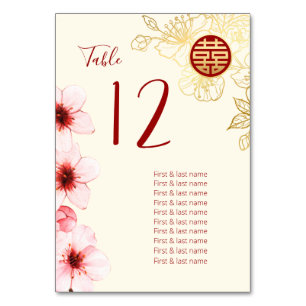 Oriental Blossoms Chinese Wedding Table Number