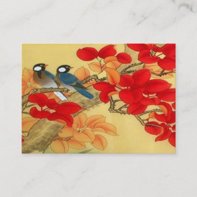 Oriental BLue Birds and Fall Leaves Business Card (Front)