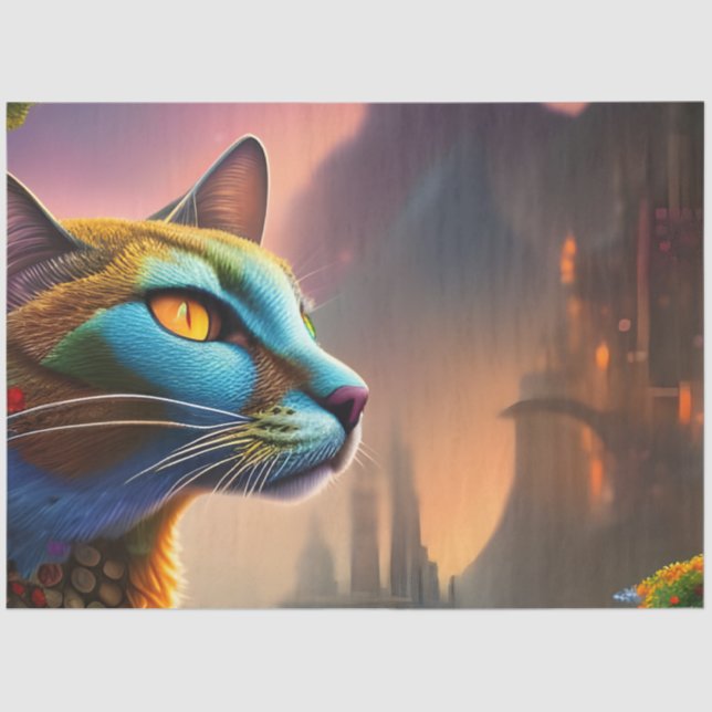 Oriental blue calico wild cat, Dystopian  Tissue Paper (Front)