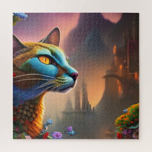 Oriental blue calico wild cat Fantasy  Jigsaw Puzzle