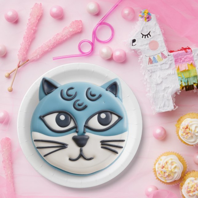 Oriental Blue Cat 3D Inspired Paper Plates (Party)