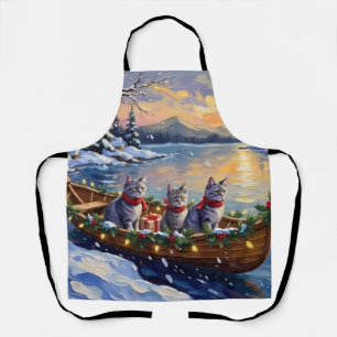 Oriental Blue Cat Christmas Boat Holiday Apron