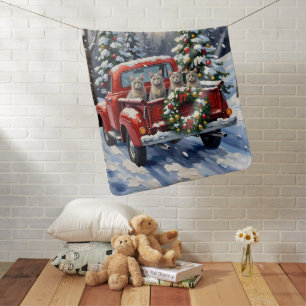 Oriental Blue Cat Christmas Red Truck Holiday Baby Blanket
