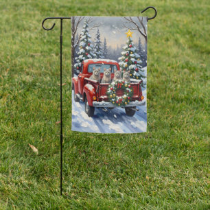 Oriental Blue Cat Christmas Red Truck Holiday Garden Flag