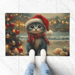 Oriental Blue Cat Christmas Vintage Beach Doormat
