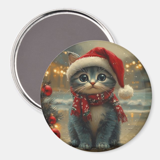 Oriental Blue Cat Christmas Vintage Beach Magnet (Front/Back)