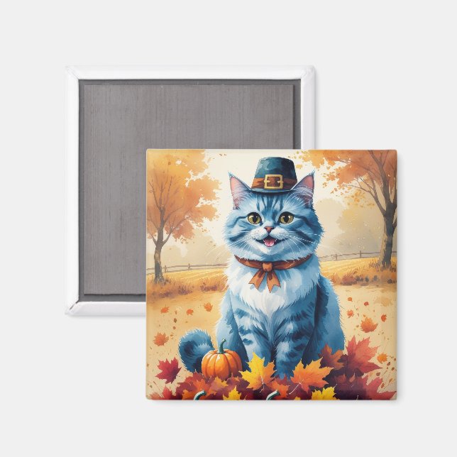 Oriental Blue Cat In Autumn Leaves Thanksgiving  Magnet (Front/Back)