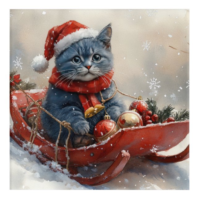 Oriental Blue Cat in Sledge Let it Snow Christmas  Acrylic Print (Front)