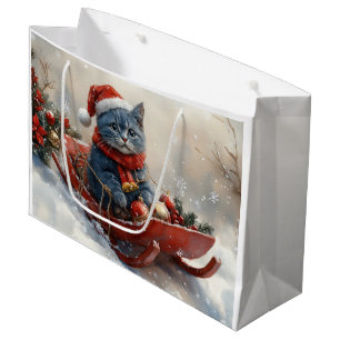 Oriental Blue Cat in Sledge Let it Snow Christmas  Large Gift Bag