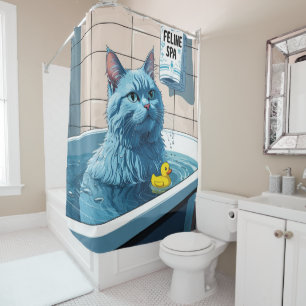 Oriental Blue Cat Sloppy Sleepy Cute Funny Shower Curtain