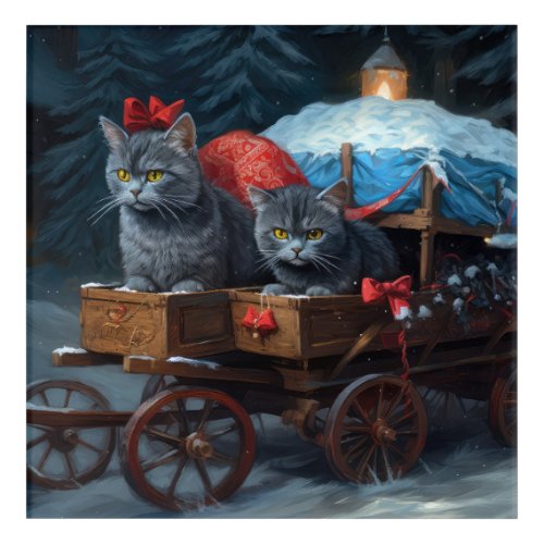 Oriental Blue Cat Snowy Sleigh Christmas Decor