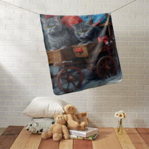 Oriental Blue Cat Snowy Sleigh Christmas Decor Baby Blanket