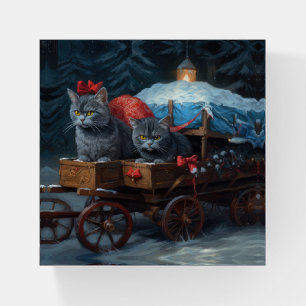 Oriental Blue Cat Snowy Sleigh Christmas Decor Paperweight