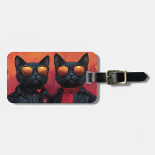 Oriental Blue Cat with Heart Roses Valentine's Day Luggage Tag
