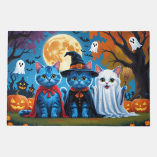 Oriental Blue Cats Pumpkin Halloween Funny Doormat