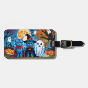 Oriental Blue Cats Pumpkin Halloween Funny Luggage Tag