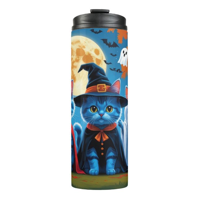 Oriental Blue Cats Pumpkin Halloween Funny Thermal Tumbler (Front)