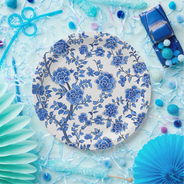 Oriental Blue Chinoiserie Paper Plates (Party)
