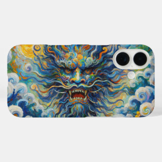 Oriental blue dragon Van Gogh clouds mashup iPhone 16 Case