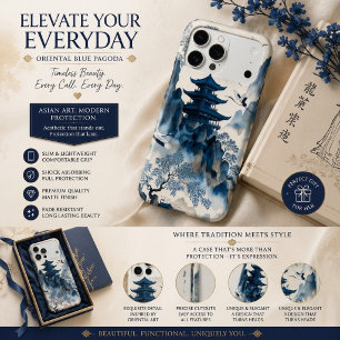 Oriental Blue Floral Pagoda Aesthetic iPhone 17 Pro Max Case