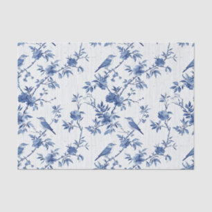 Oriental Blue Floral with Birds and Pinstripes Tissue Paper