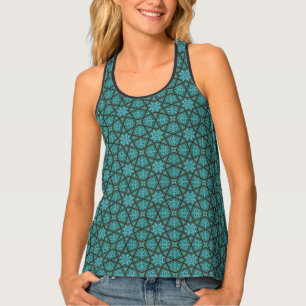 Oriental Blue Green Arabic Egypt Geometric Pattern Tank Top