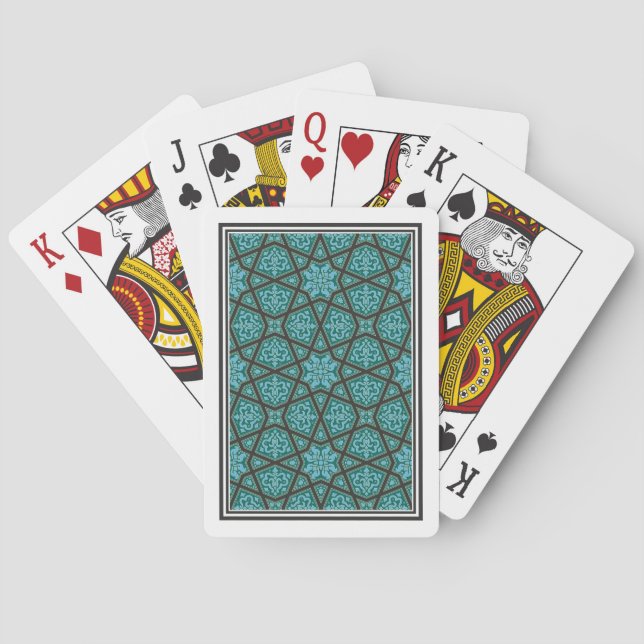 Oriental Blue Green Grey Arabic Egypt Geometric Poker Cards (Back)