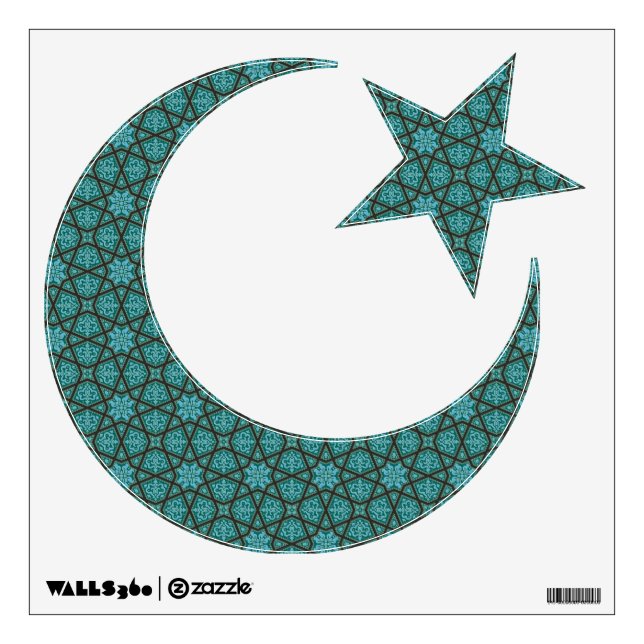 Oriental Blue Green Grey Arabic Geometric Pattern Wall Decal (Front)