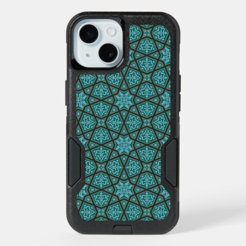 Oriental Blue Grey Arabic Egypt Geometric Pattern iPhone 15 Case