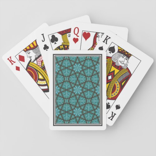 Oriental Blue Grey Arabic Egypt Geometric Pattern Poker Cards