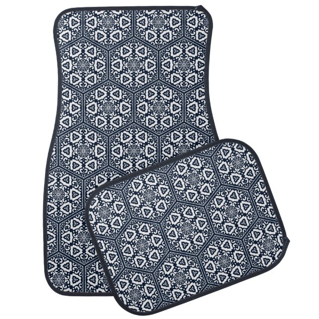 Oriental Blue Ottoman Turkish Tracery Vector Art Car Floor Mat (Set)