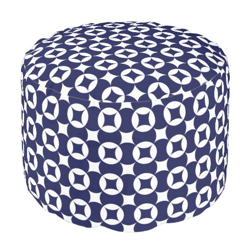 Oriental Blue Overlapping Circles Shippo Geometric Pouf